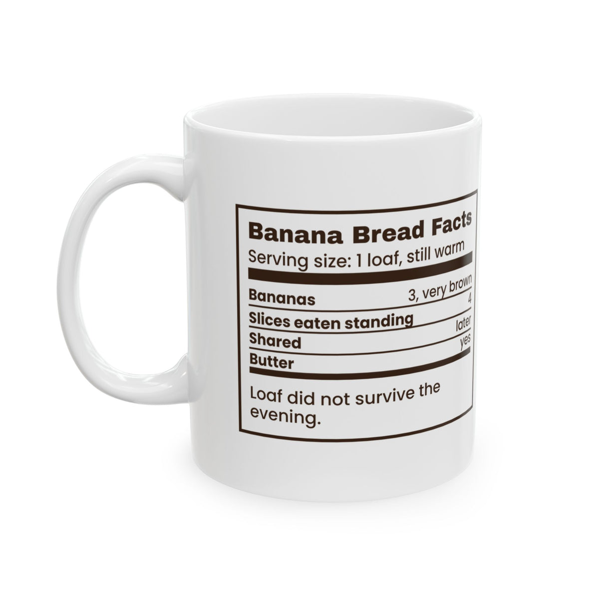 Funny Baking Coffee Mug Banana Bread Facts Nutrition Label