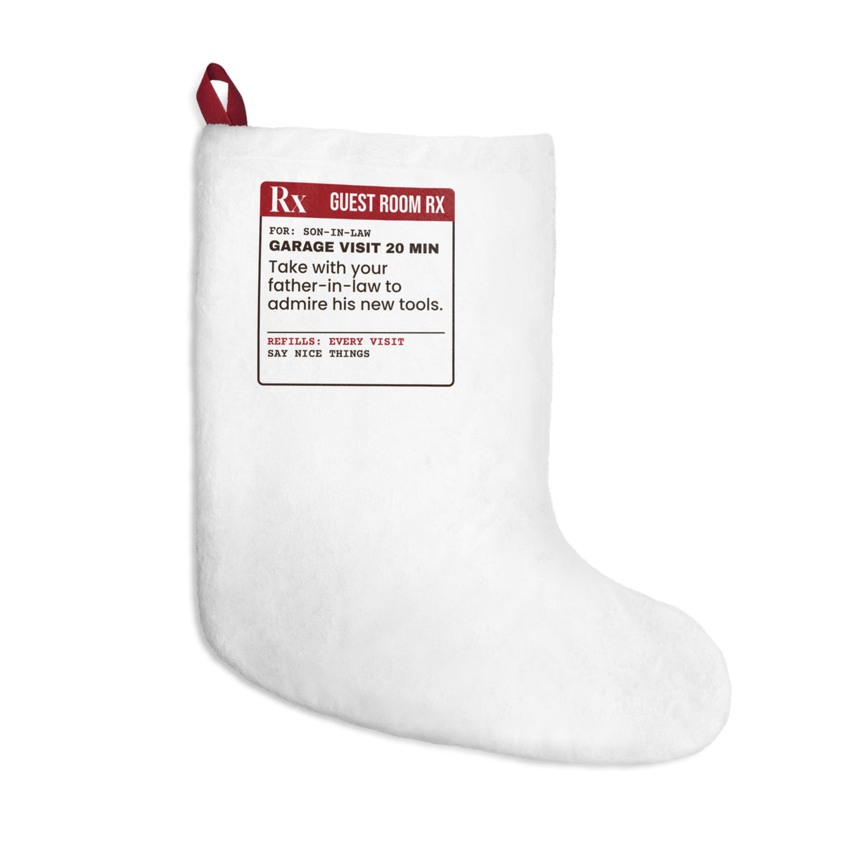 Funny Christmas Son In Law Christmas Stocking Garage Visit Prescription