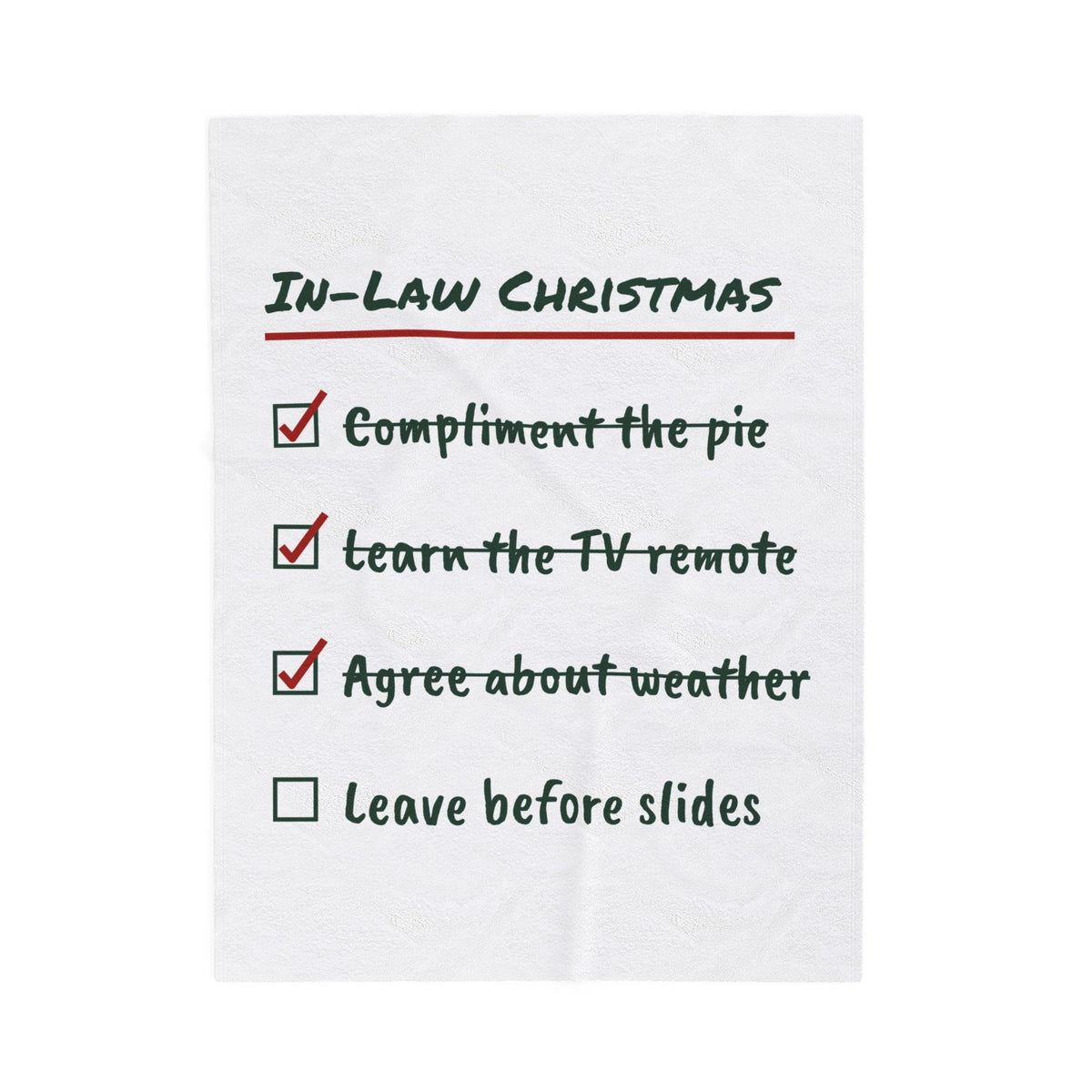 Funny In-Laws Christmas Throw Blanket In-Law Christmas Checklist