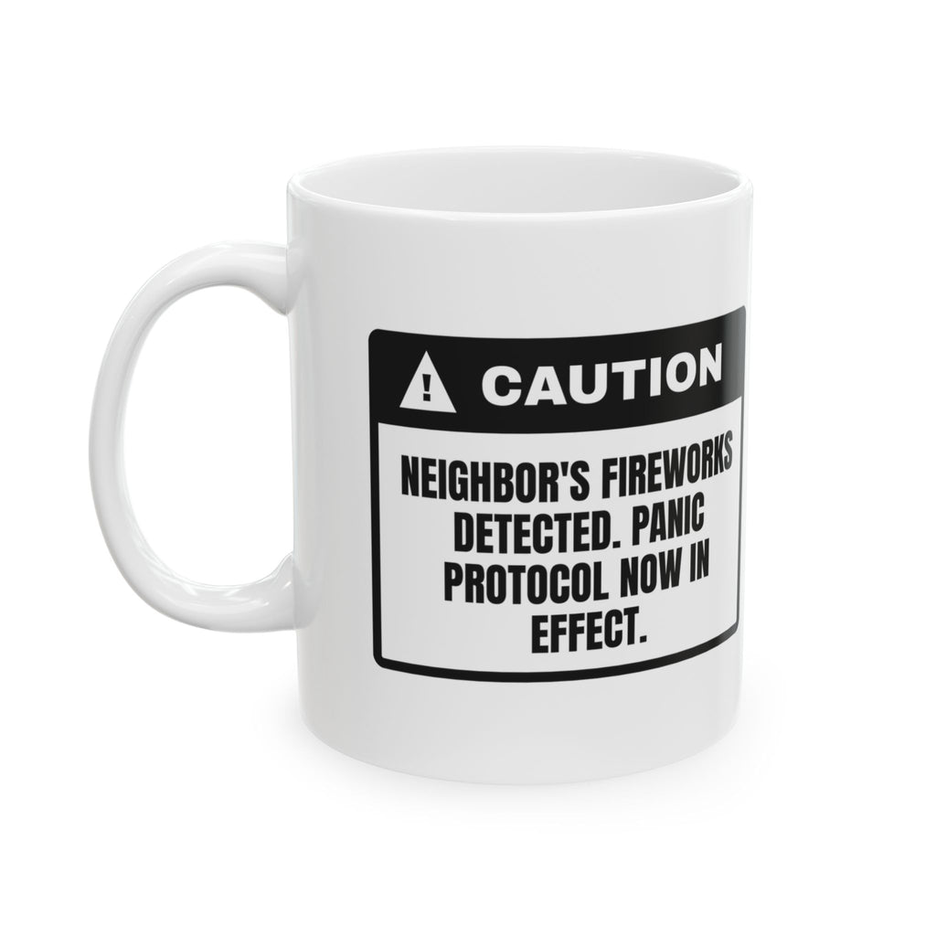 Funny Fireworks Caution Coffee Mug Panic Protocol For Dog Moms