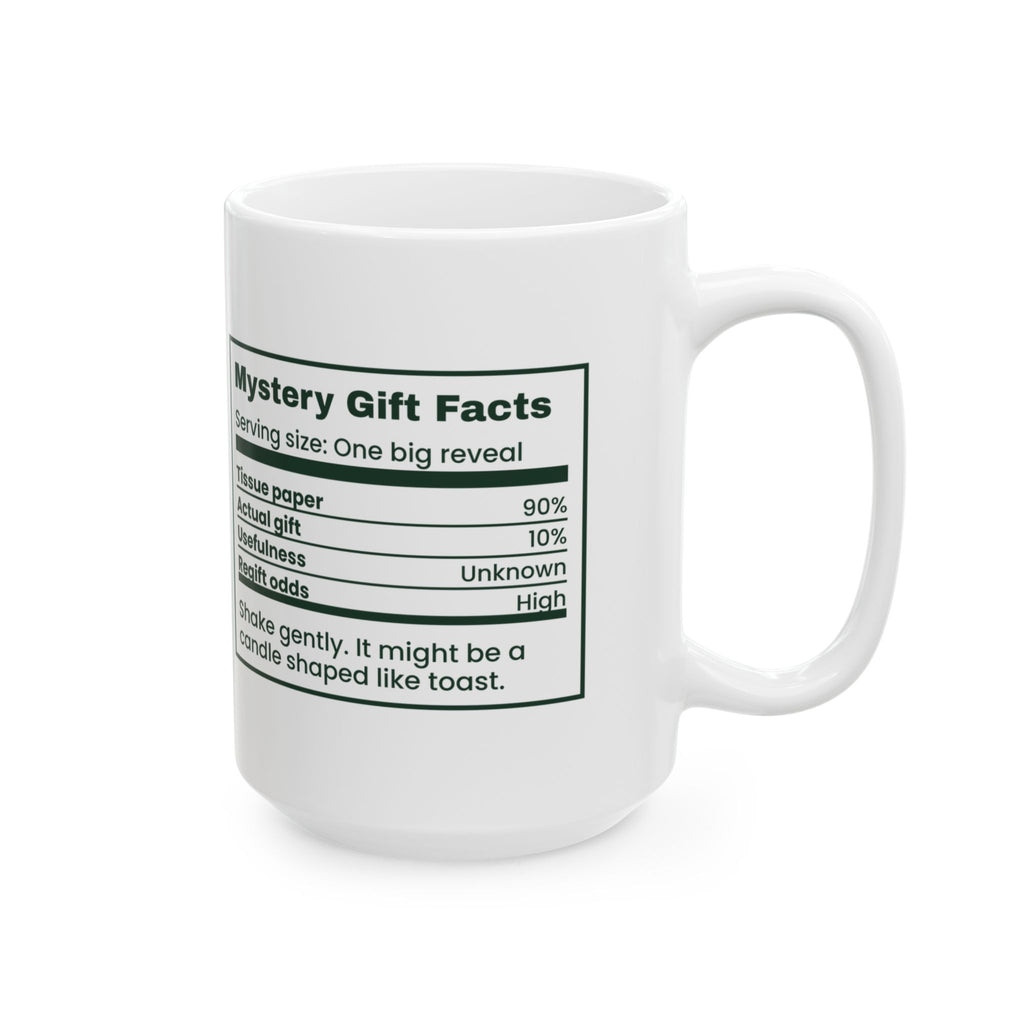 Funny White Elephant Coffee Mug Mystery Gift Facts Label