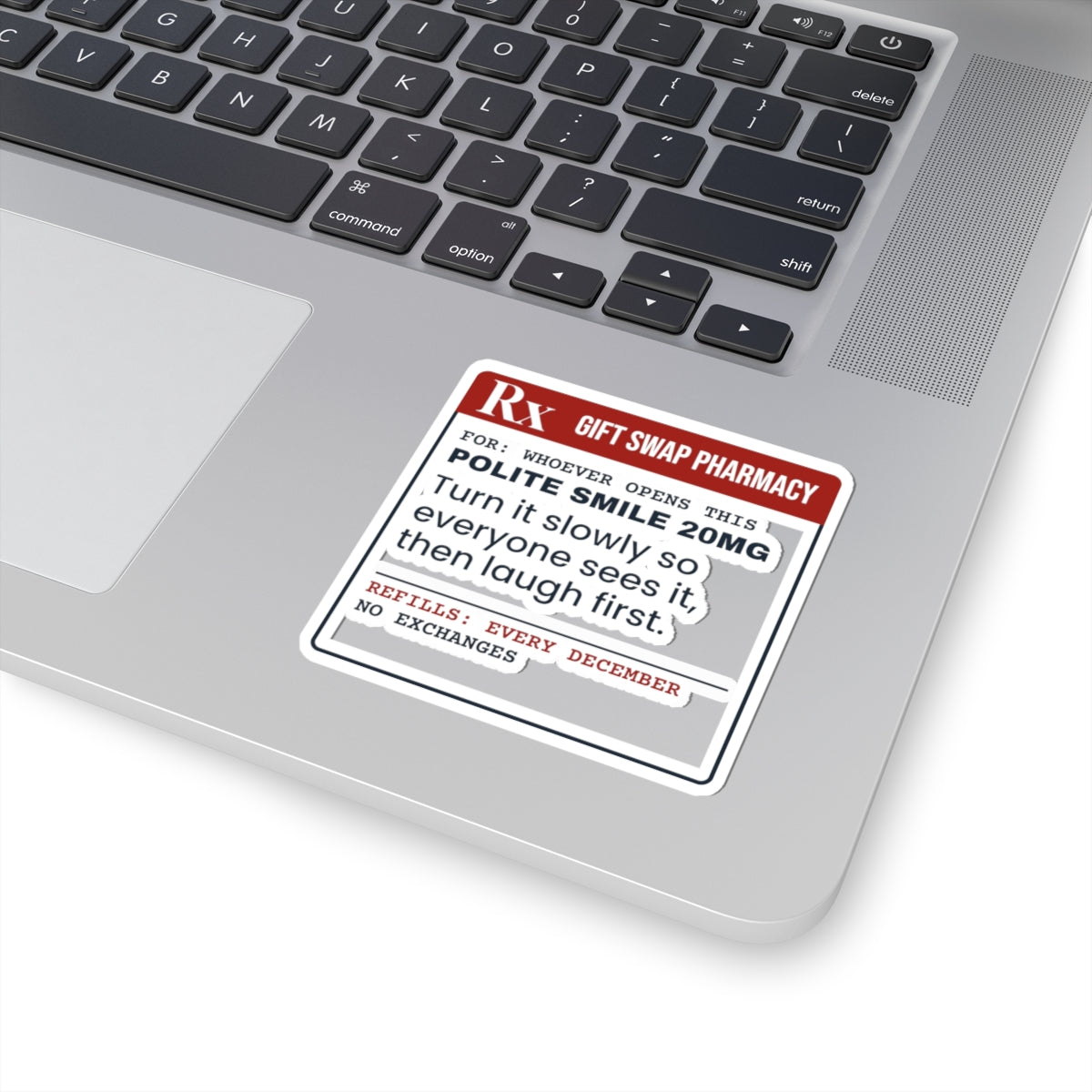 Funny White Elephant Sticker Polite Smile 20mg Prescription Label