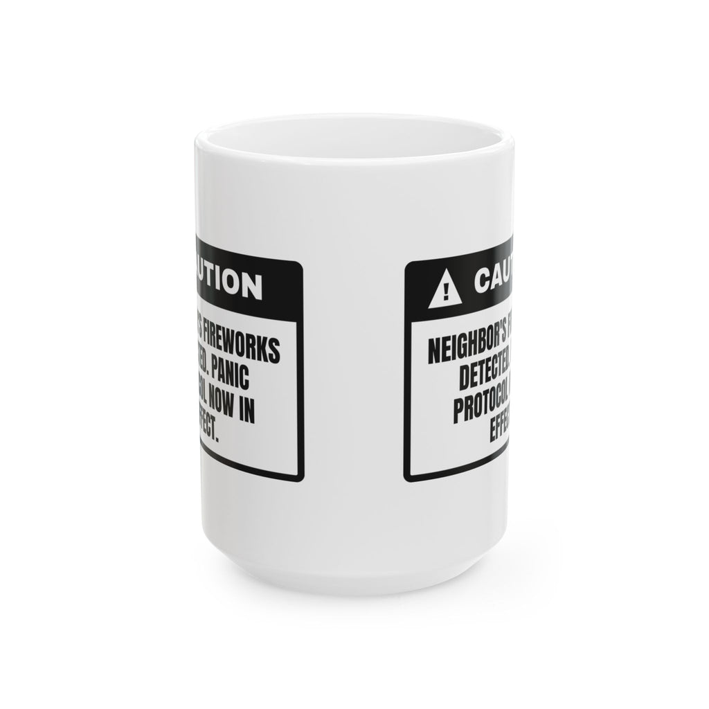 Funny Fireworks Caution Coffee Mug Panic Protocol For Dog Moms