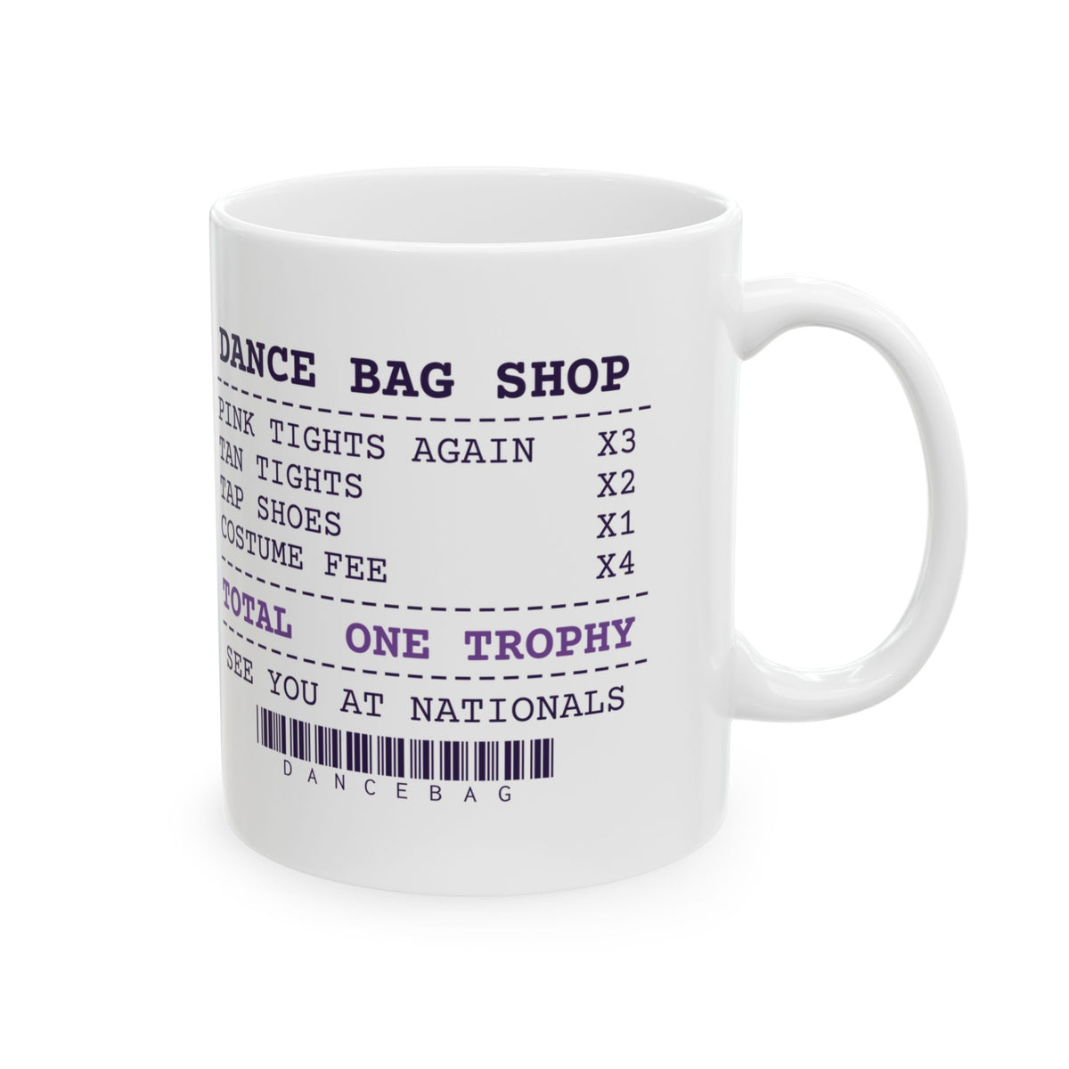 Funny Dance Mom Coffee Mug Receipt Tights Again One Trophy