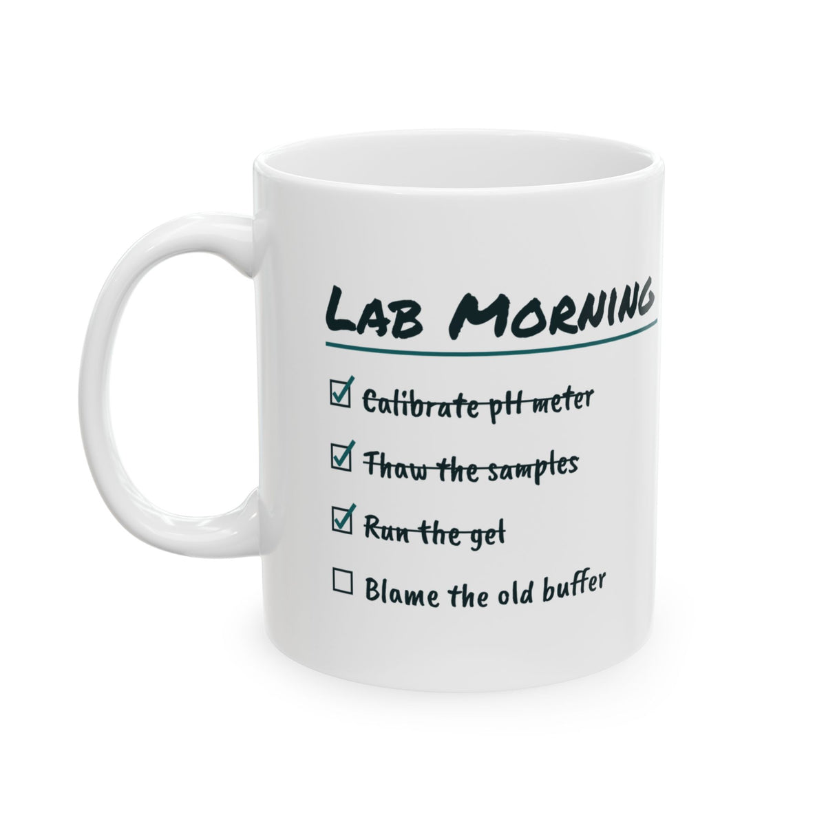 Funny Lab Coffee Mug Lab Morning Checklist Blame The Old Buffer