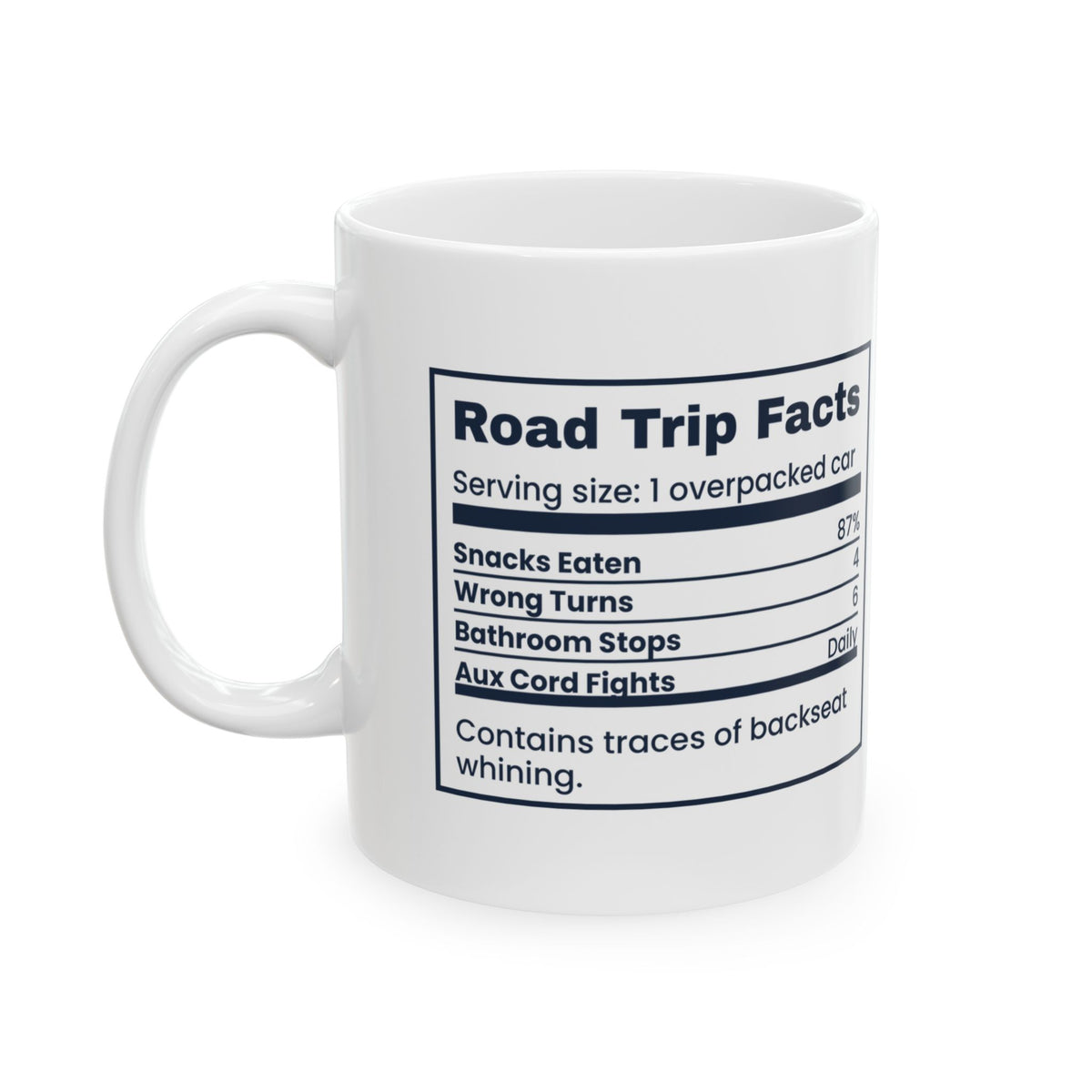 Road Trip Coffee Mug Nutrition Facts Funny Travel