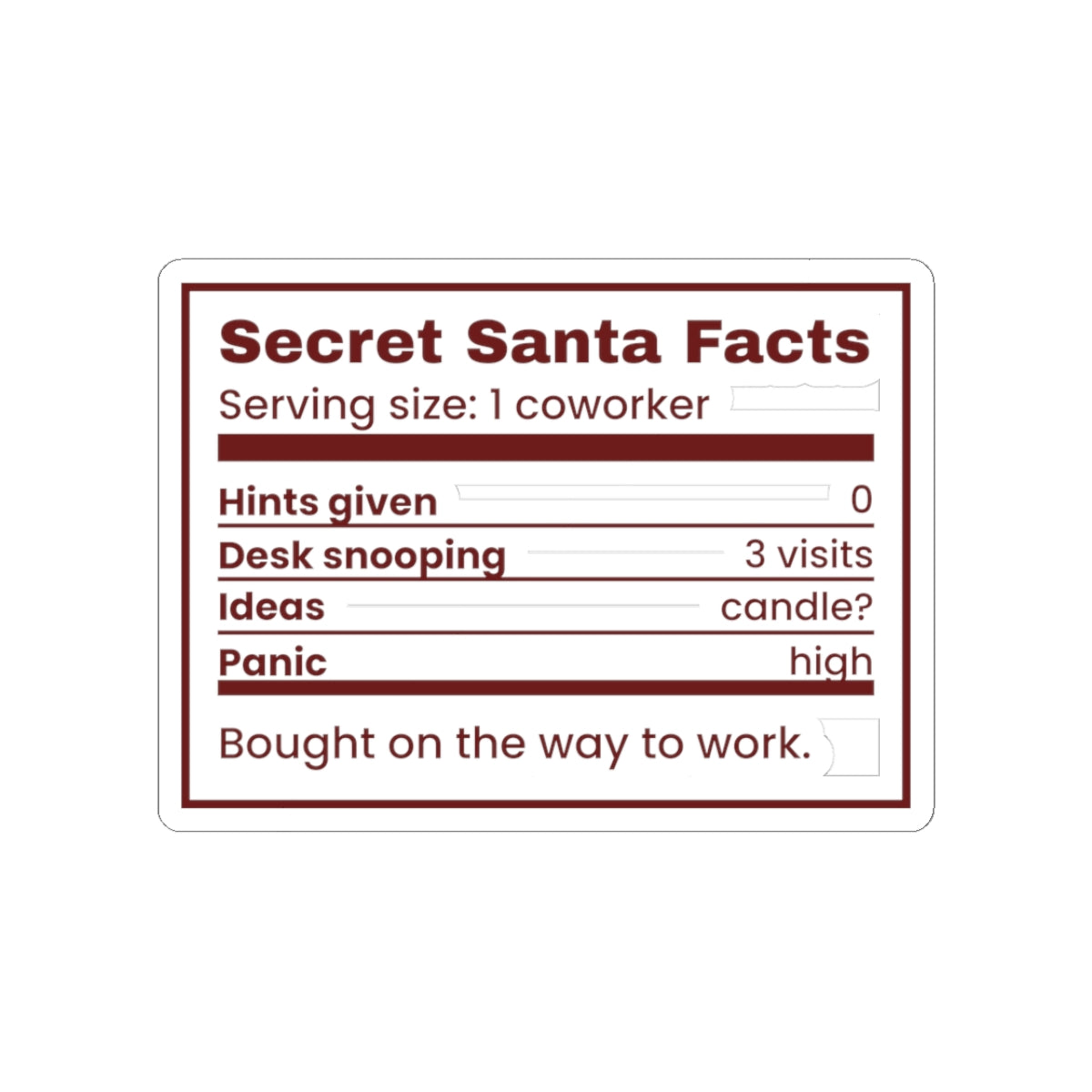 Funny Christmas Coworker Sticker Secret Santa Facts Label