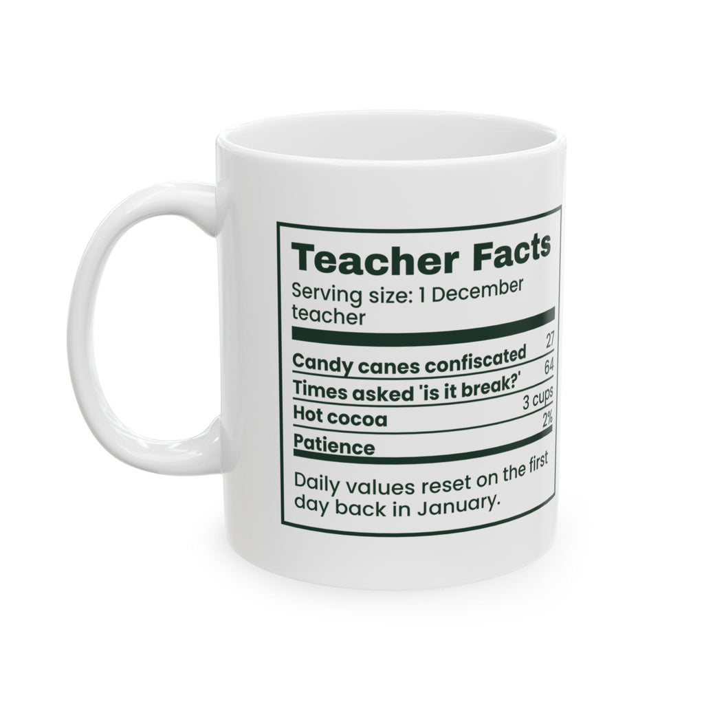 Funny Christmas Teacher Coffee Mug December Teacher Nutrition Facts