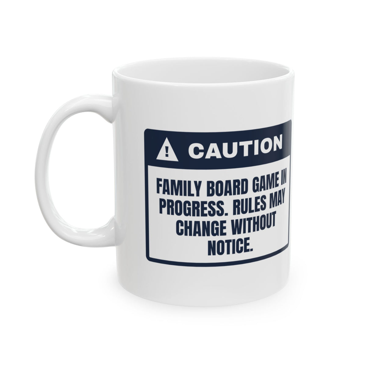 Funny Family Christmas Coffee Mug Family Game Night Caution Label