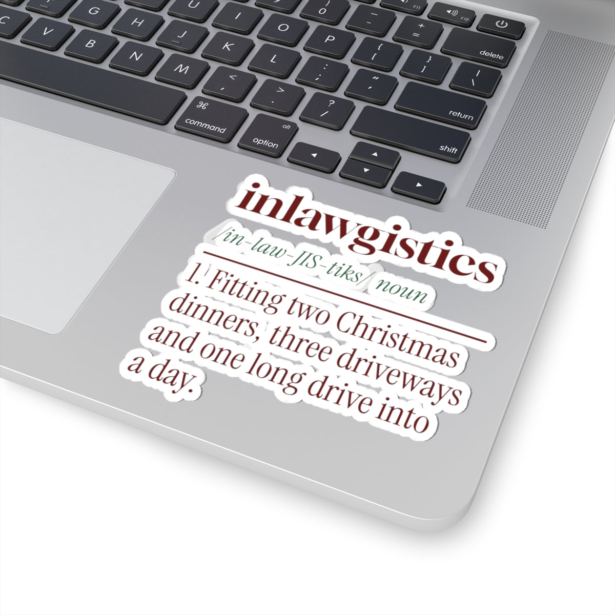 Funny Christmas In-Laws Sticker Inlawgistics Dictionary Definition