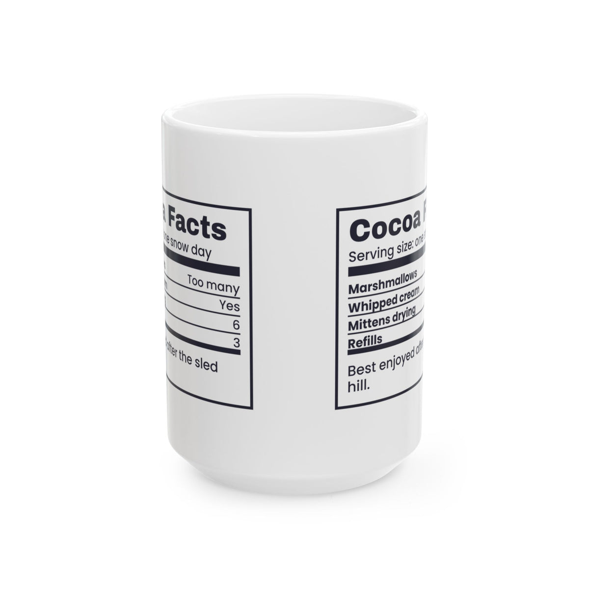 Christmas Cocoa Coffee Mug Cocoa Facts Snow Day Nutrition Label Hot