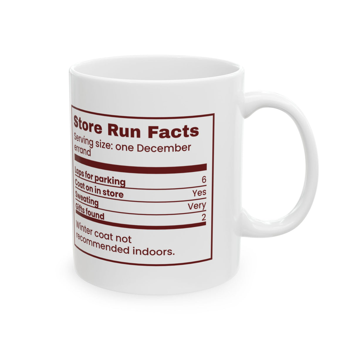 Funny Christmas Shopping Coffee Mug Store Run Facts Nutrition Label