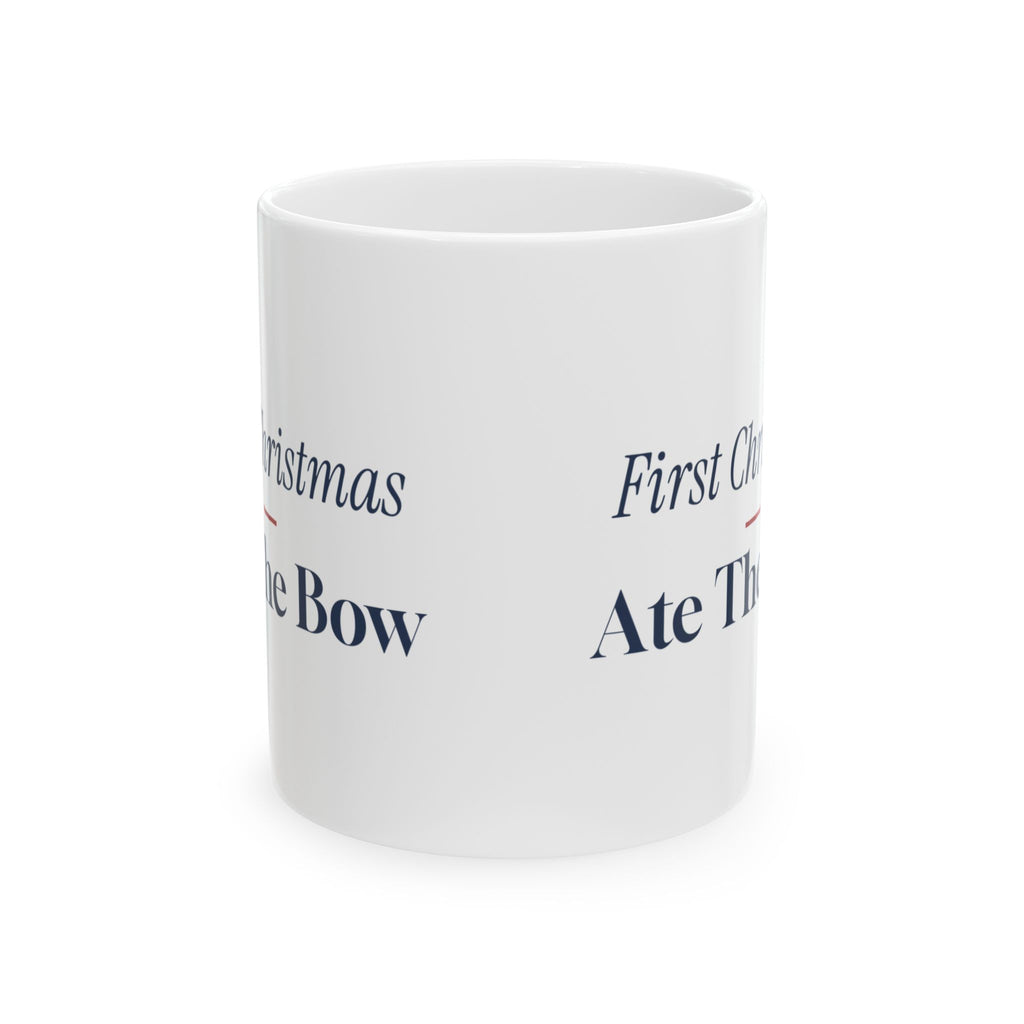 Funny Baby's First Christmas Coffee Mug Ate The Bow New Parents