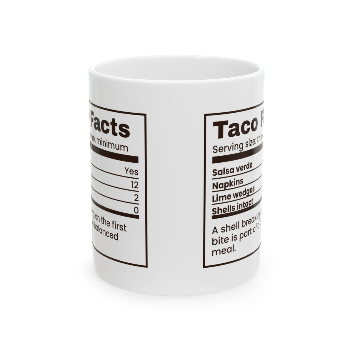 Funny Taco Coffee Mug Taco Facts Nutrition Label For Taco Lovers