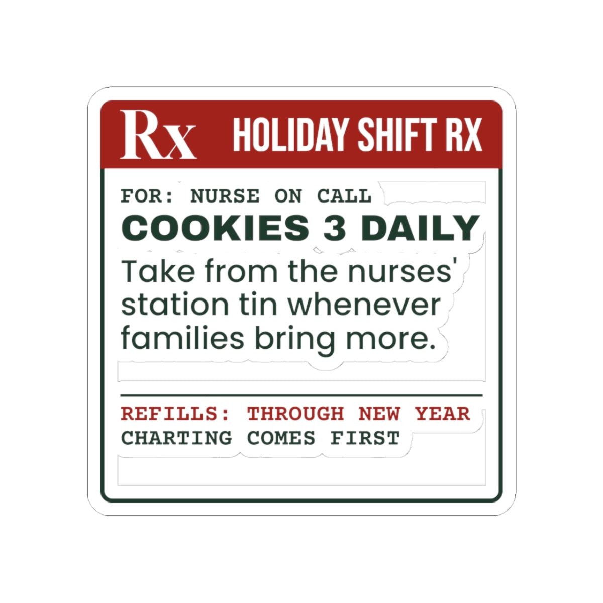 Funny Nurse Christmas Sticker Cookies 3 Daily Prescription