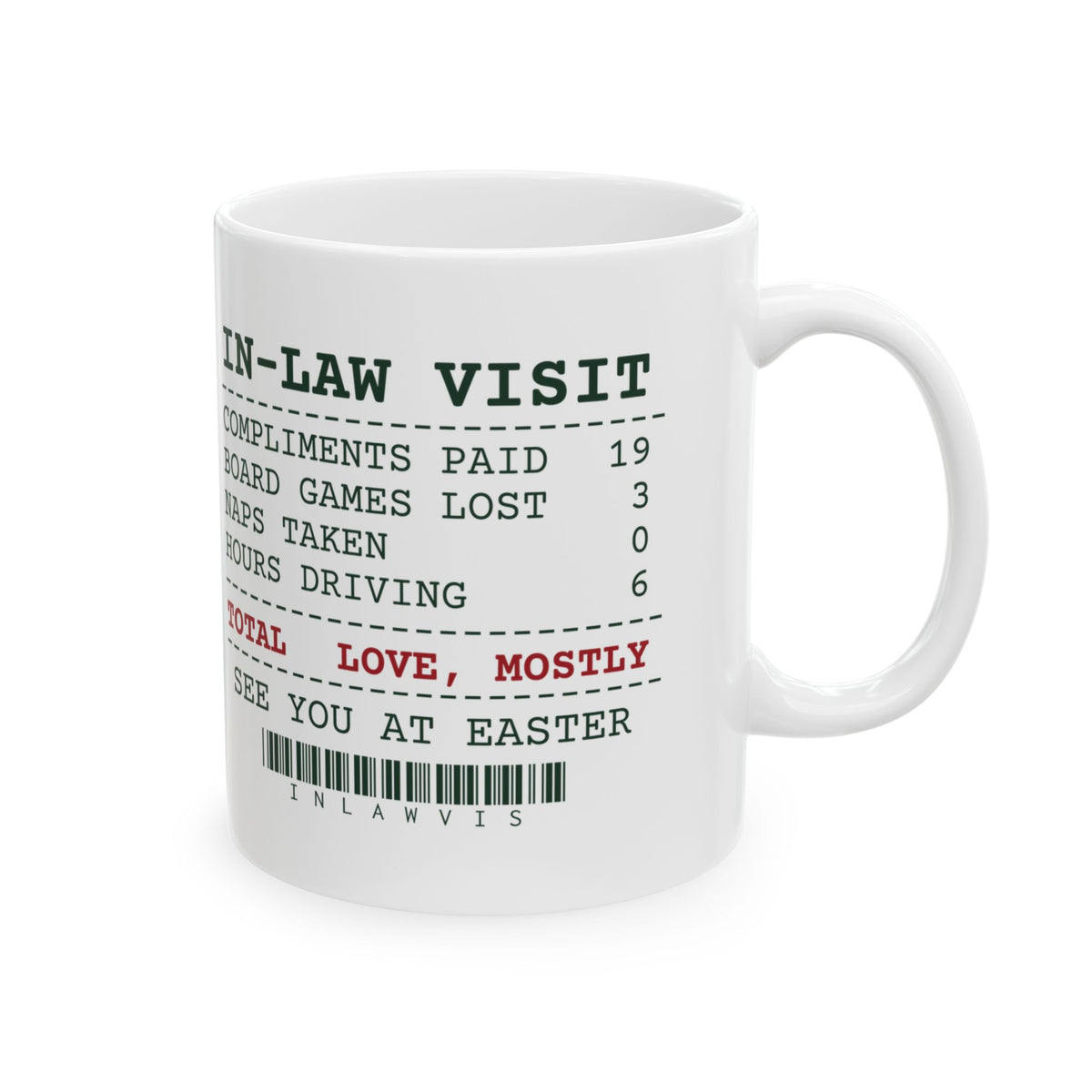 Funny Christmas In Laws Coffee Mug In-Law Visit Receipt