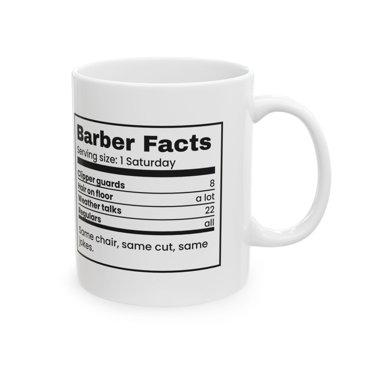 Funny Barber Coffee Mug Barber Facts Nutrition Label