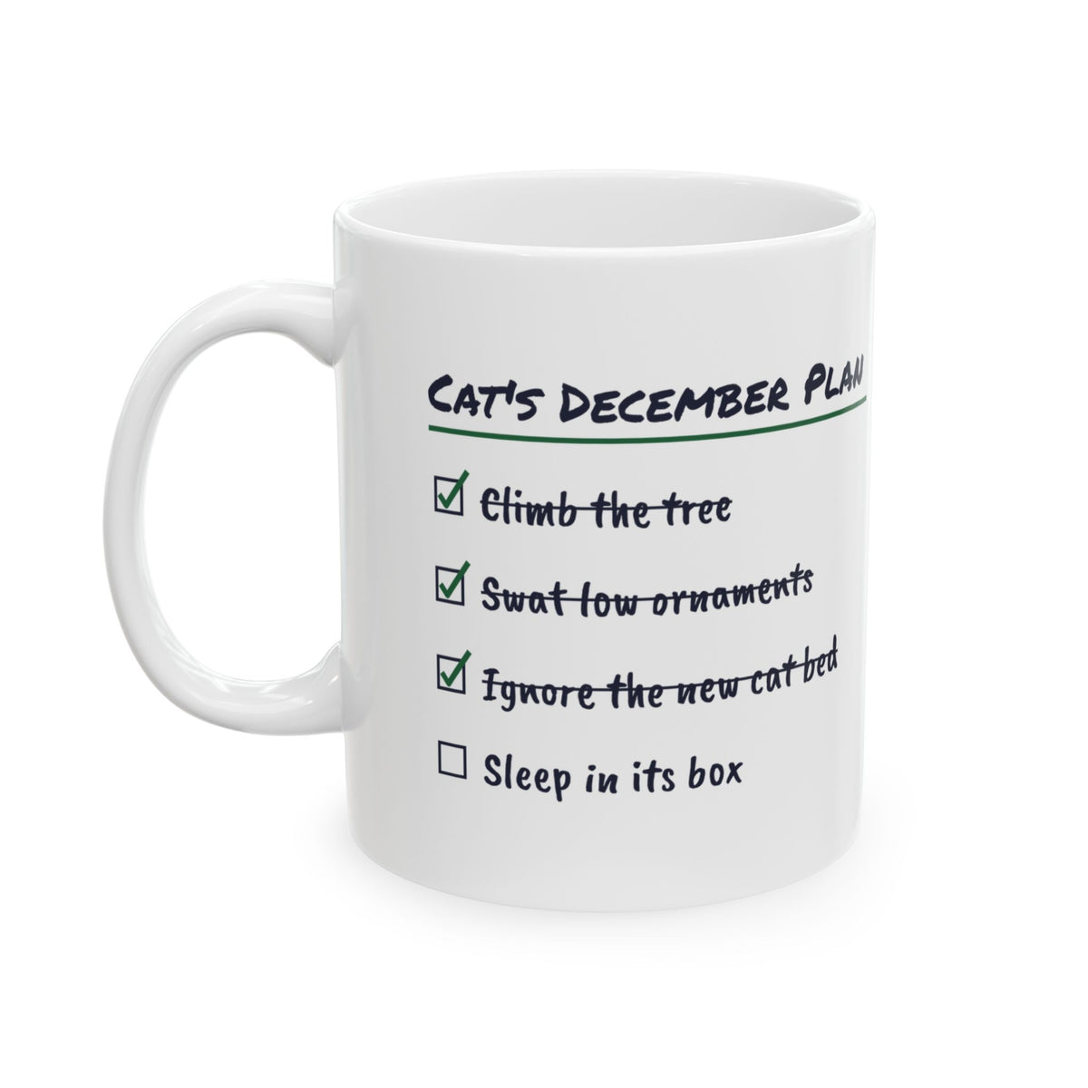 Funny Christmas Cat Coffee Mug Cat's December Plan Checklist