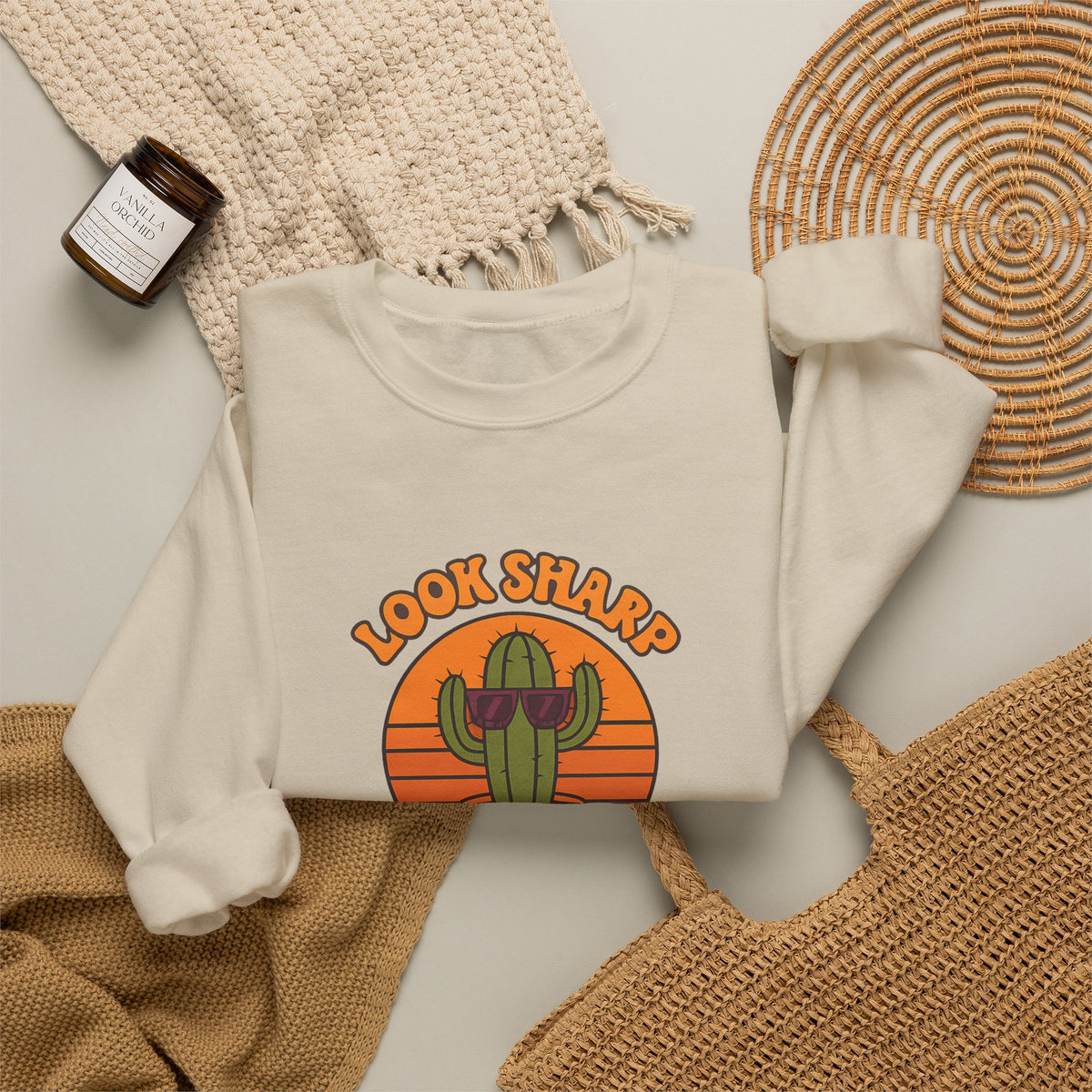 Look Sharp Funny Retro Cactus Plant Lover Sweatshirt