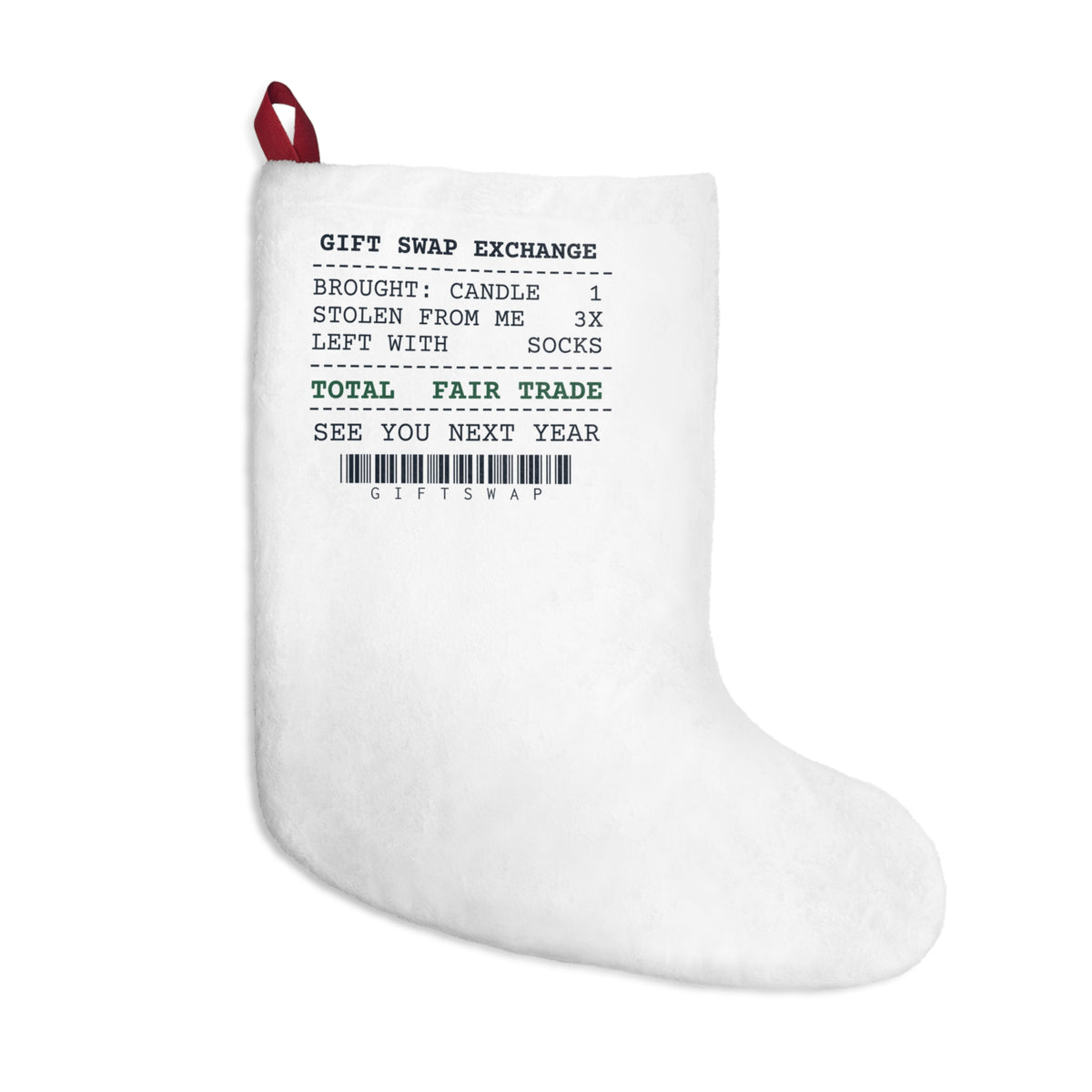 Funny White Elephant Christmas Stocking Stolen From Me 3x Left With Socks