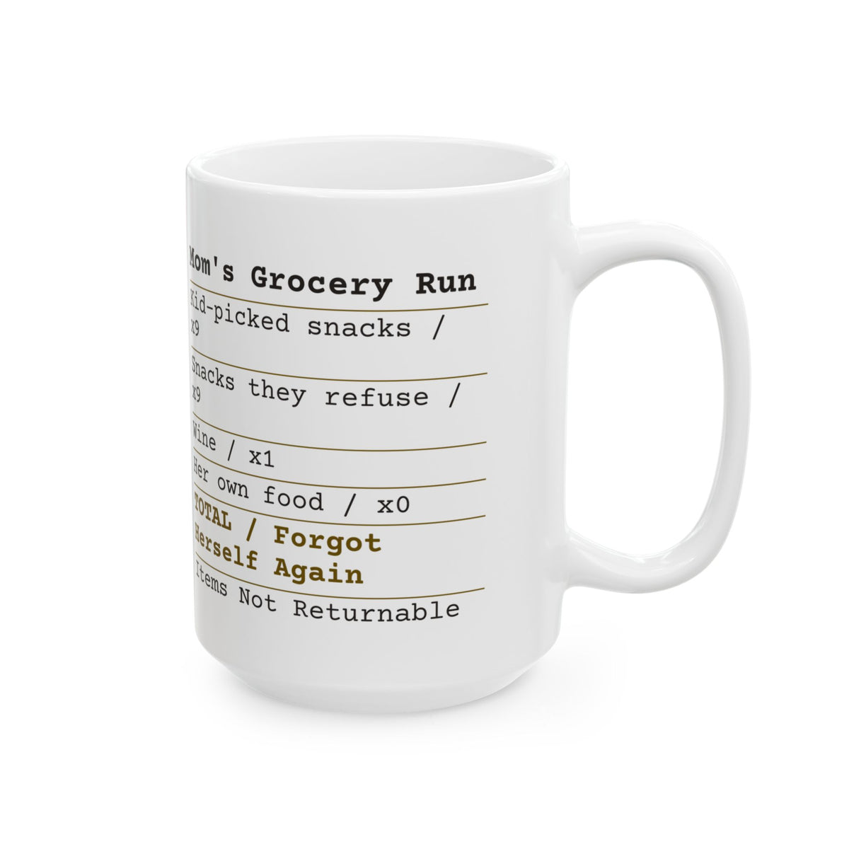 Funny Mom Grocery Receipt Coffee Mug Forgot Herself Again For Mom