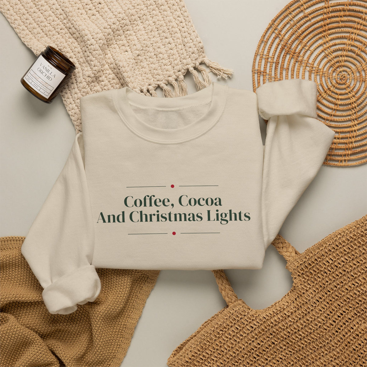 Christmas Sweatshirt Coffee Cocoa And Christmas Lights Cozy Mug