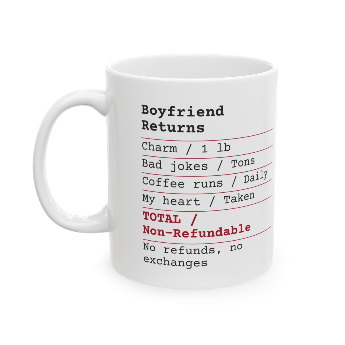Funny Boyfriend Receipt Coffee Mug Non Refundable For Him