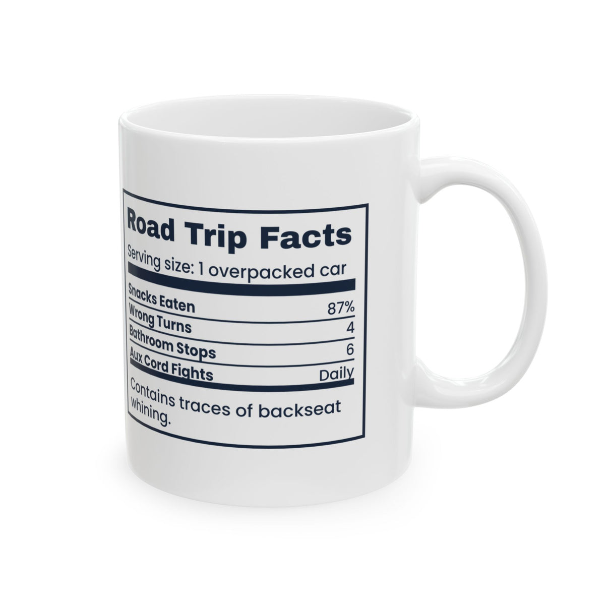 Road Trip Coffee Mug Nutrition Facts Funny Travel