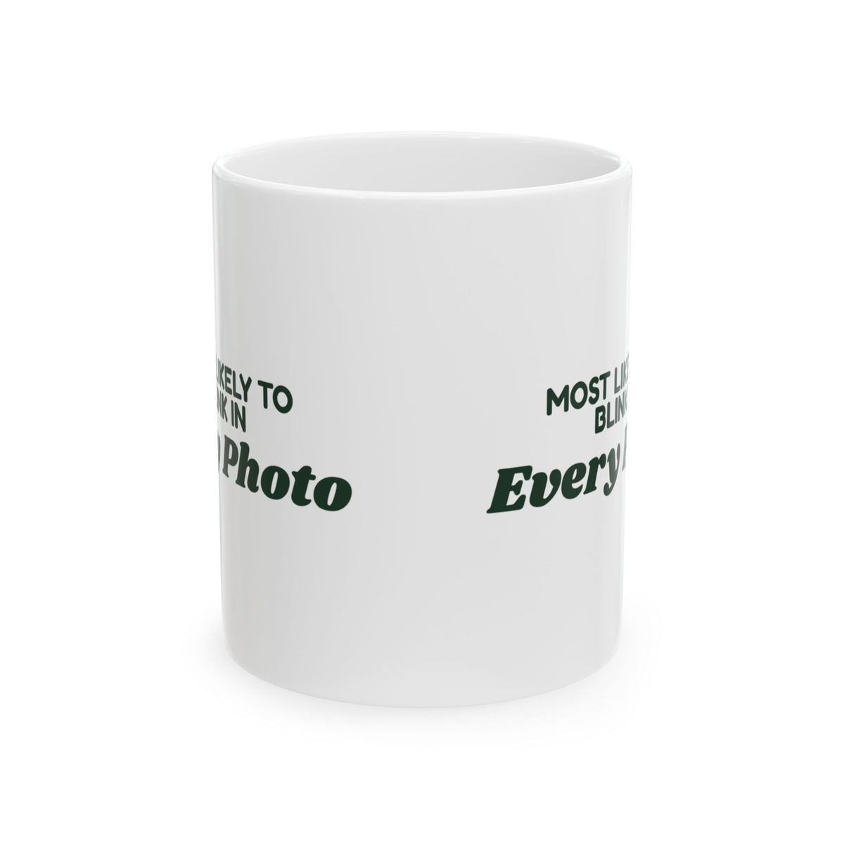 Funny Family Christmas Coffee Mug Most Likely To Blink In Every Photo