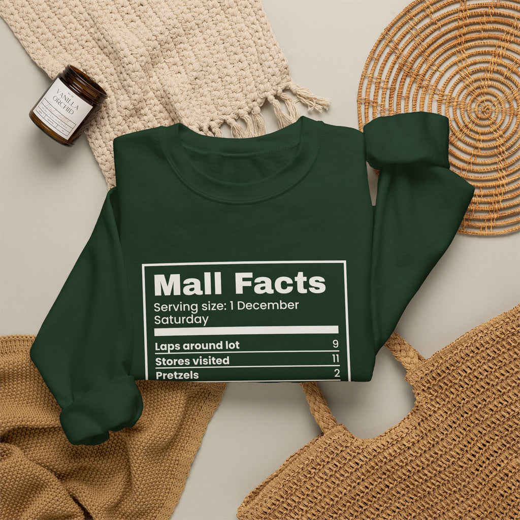 Funny Christmas Shopping Sweatshirt Mall Facts Nutrition Label