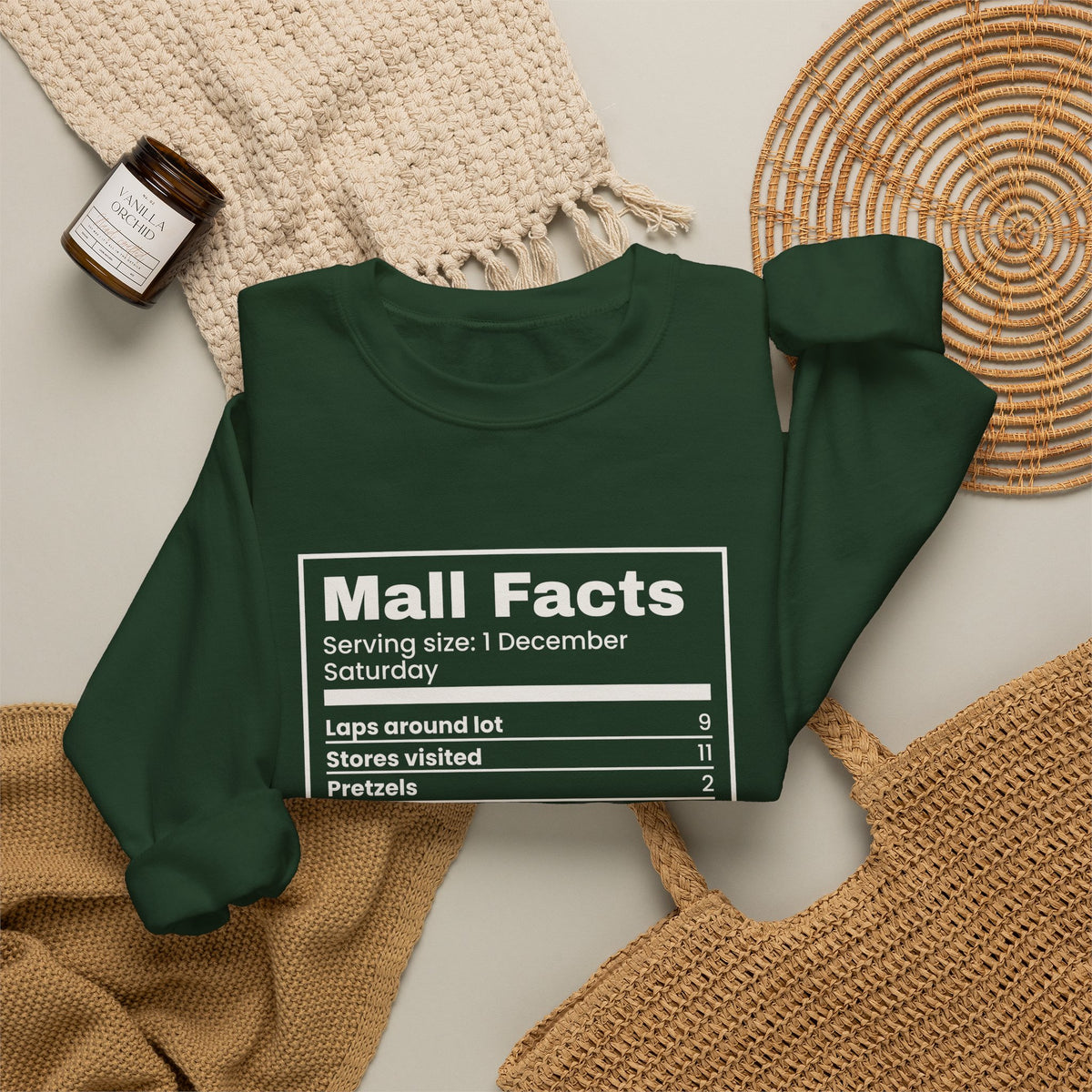 Funny Christmas Shopping Sweatshirt Mall Facts Nutrition Label