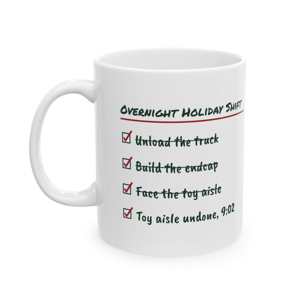Funny Retail Christmas Coffee Mug Overnight Holiday Shift Checklist