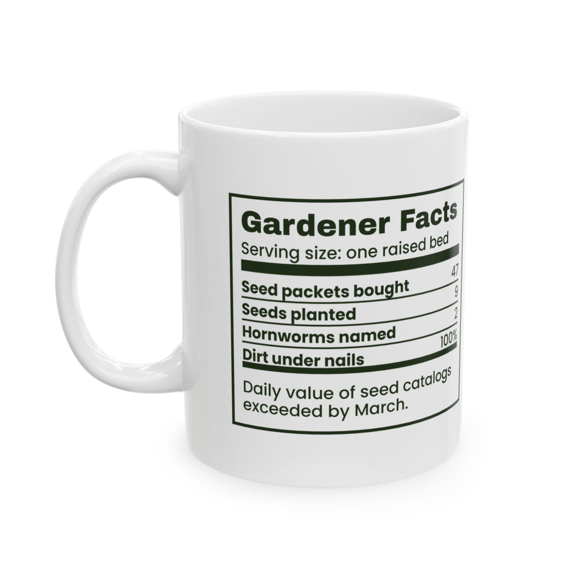 Funny Gardener Coffee Mug Seed Packets Nutrition Facts For Gardeners