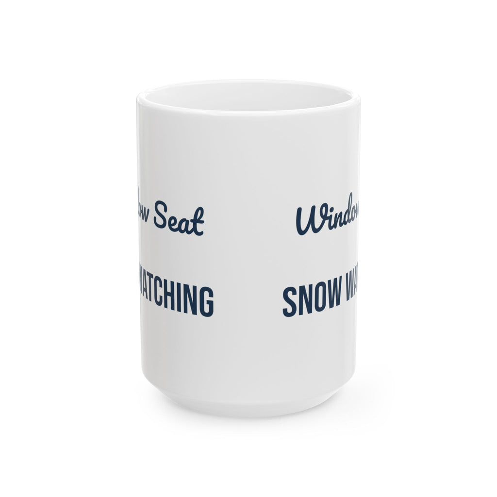 Cozy Winter Coffee Mug Window Seat Snow Watching