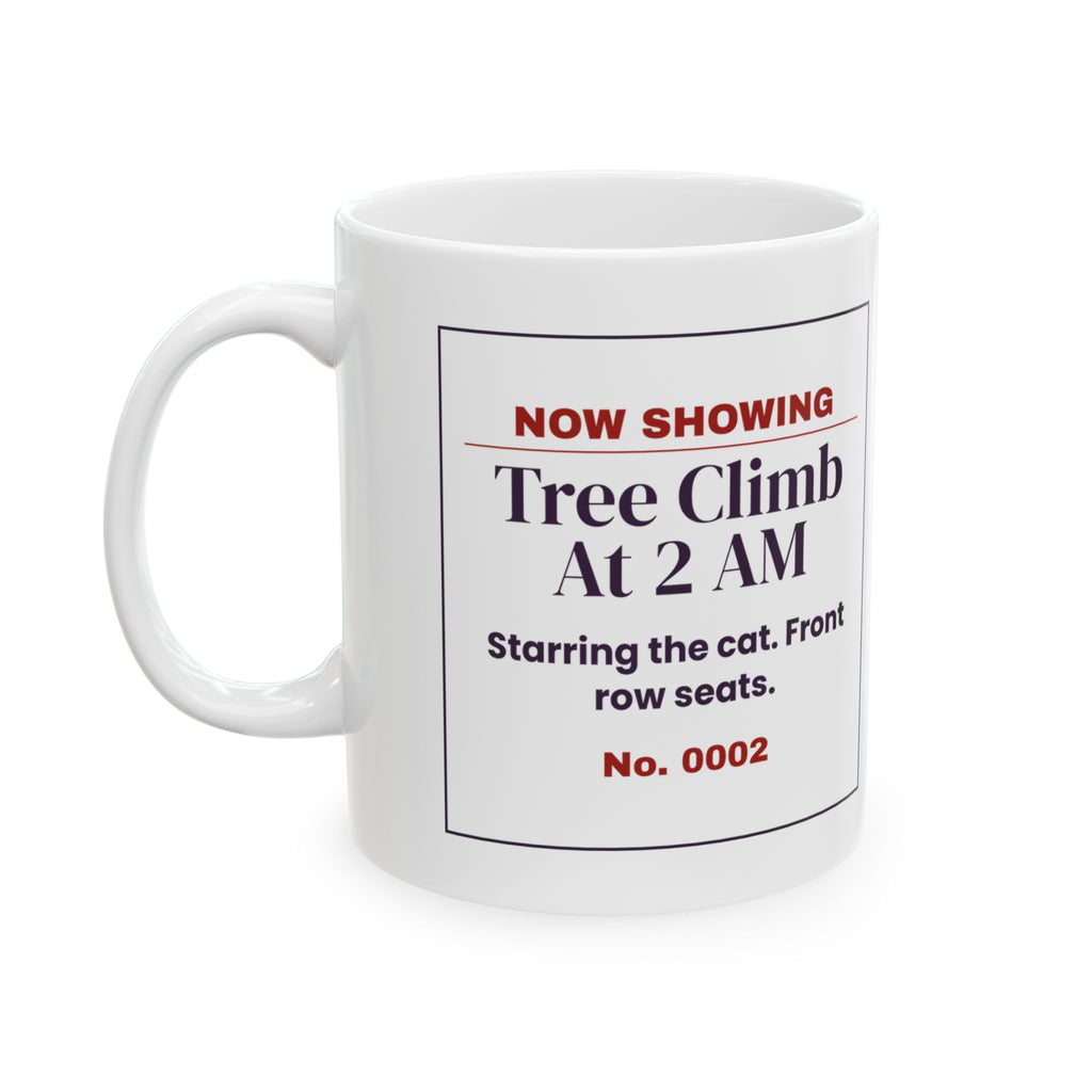 Funny Christmas Cat Coffee Mug Nightly Tree Climb Ticket For Cat Owners