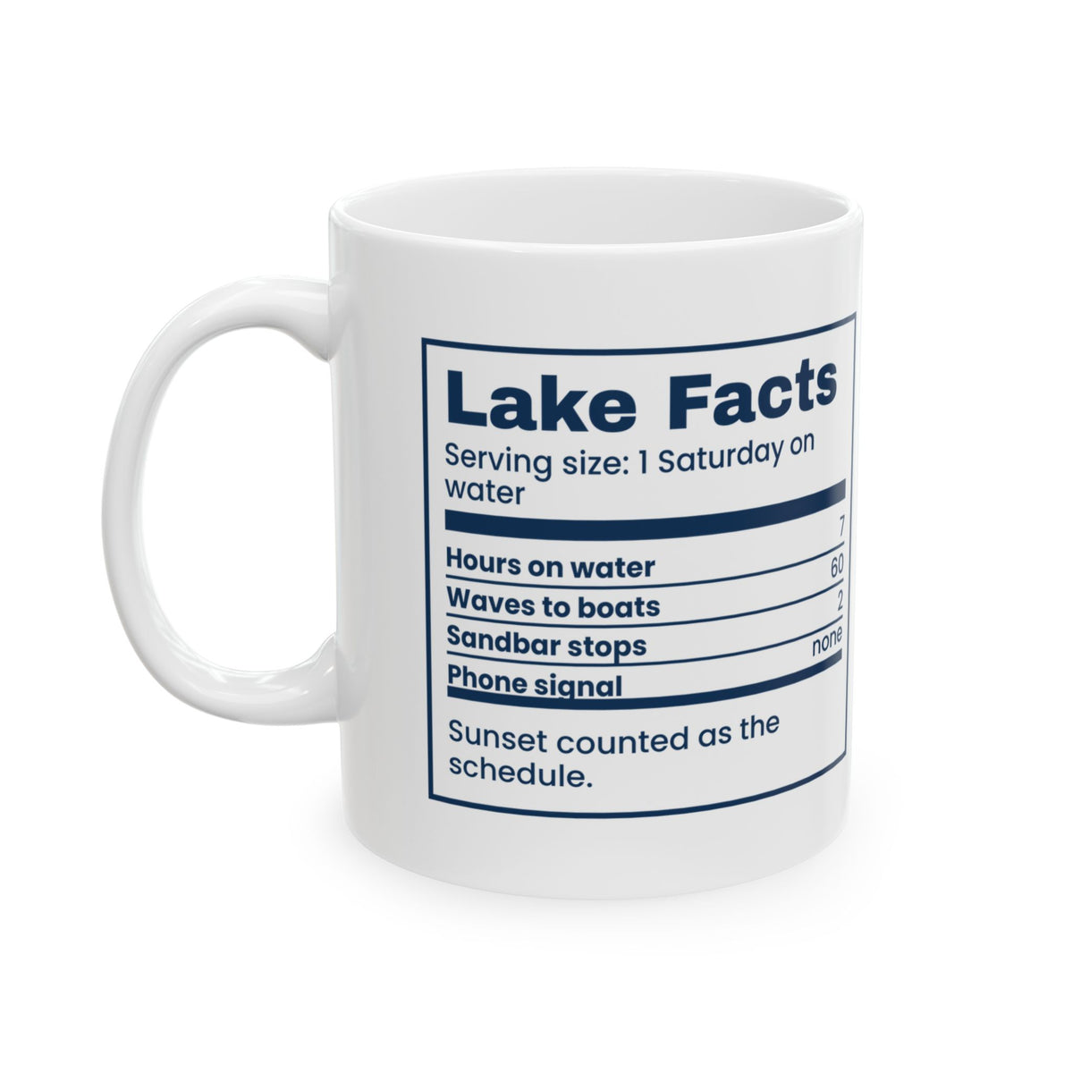 Funny Boat Coffee Mug Lake Facts Nutrition Label