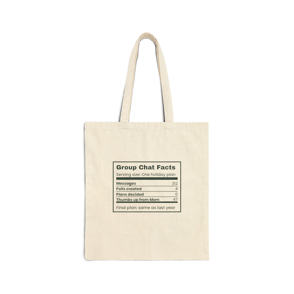 Funny Christmas Family Tote Bag Group Chat Facts Nutrition Label