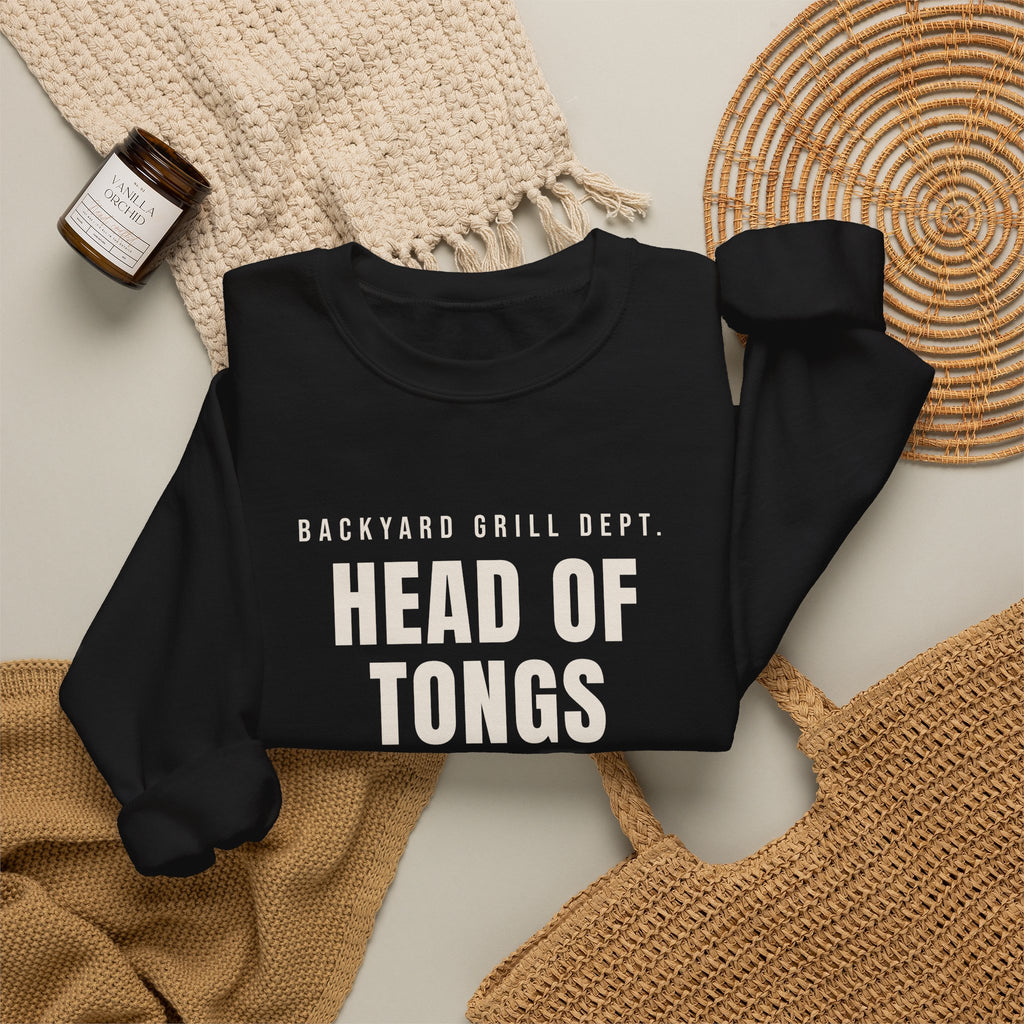 Funny Grill Dad Sweatshirt Head Of Tongs Backyard BBQ
