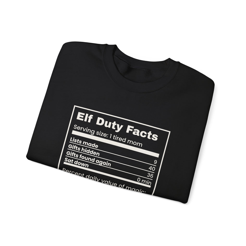 Funny Christmas Mom Sweatshirt Elf Duty Facts Nutrition Label