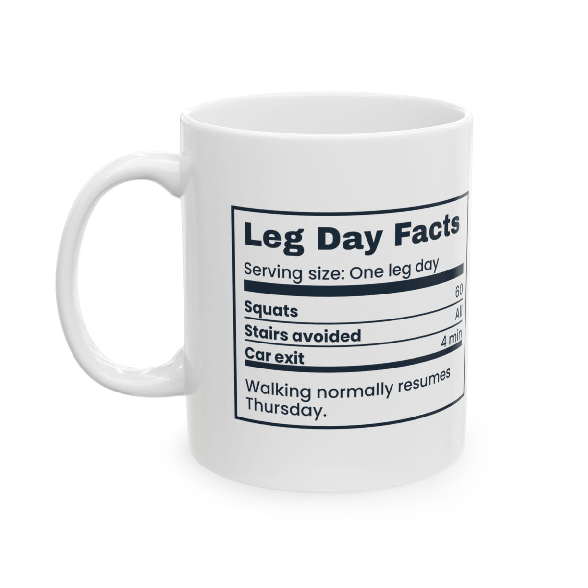 Funny Gym Coffee Mug Leg Day Facts Stairs Avoided