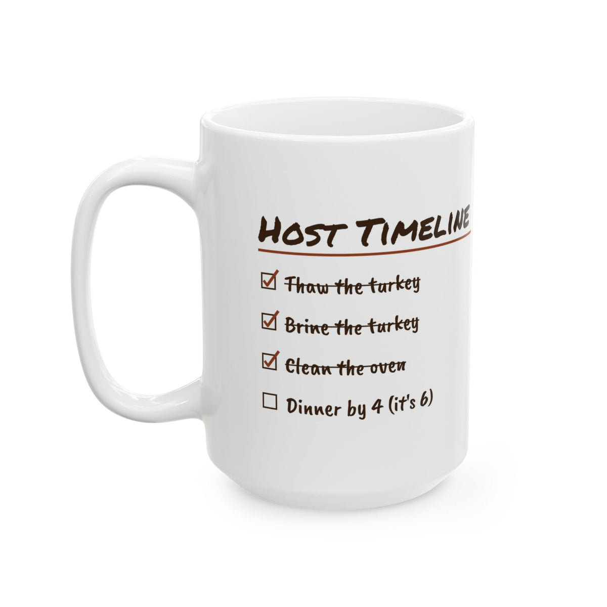 Funny Thanksgiving Coffee Mug Host Timeline Dinner By 4 It's 6 For Hosts
