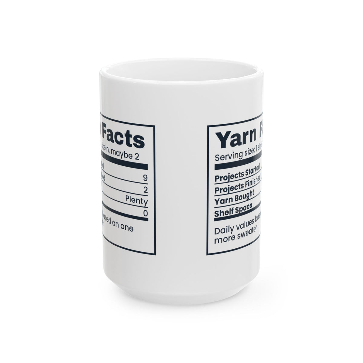 Funny Knitting Coffee Mug Yarn Facts Nutrition Label For Knitters