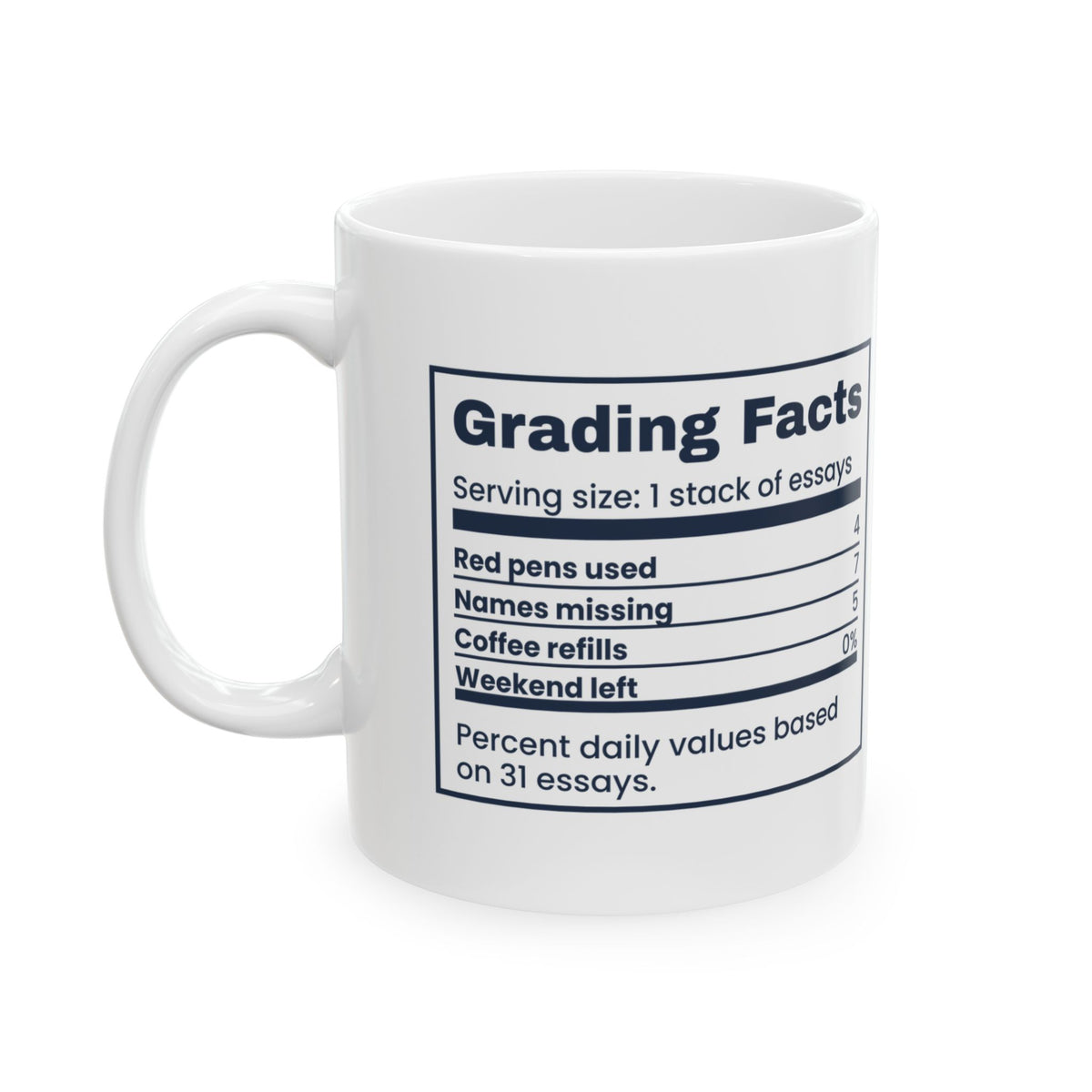 Funny Teacher Coffee Mug Grading Facts Nutrition Label For Teachers