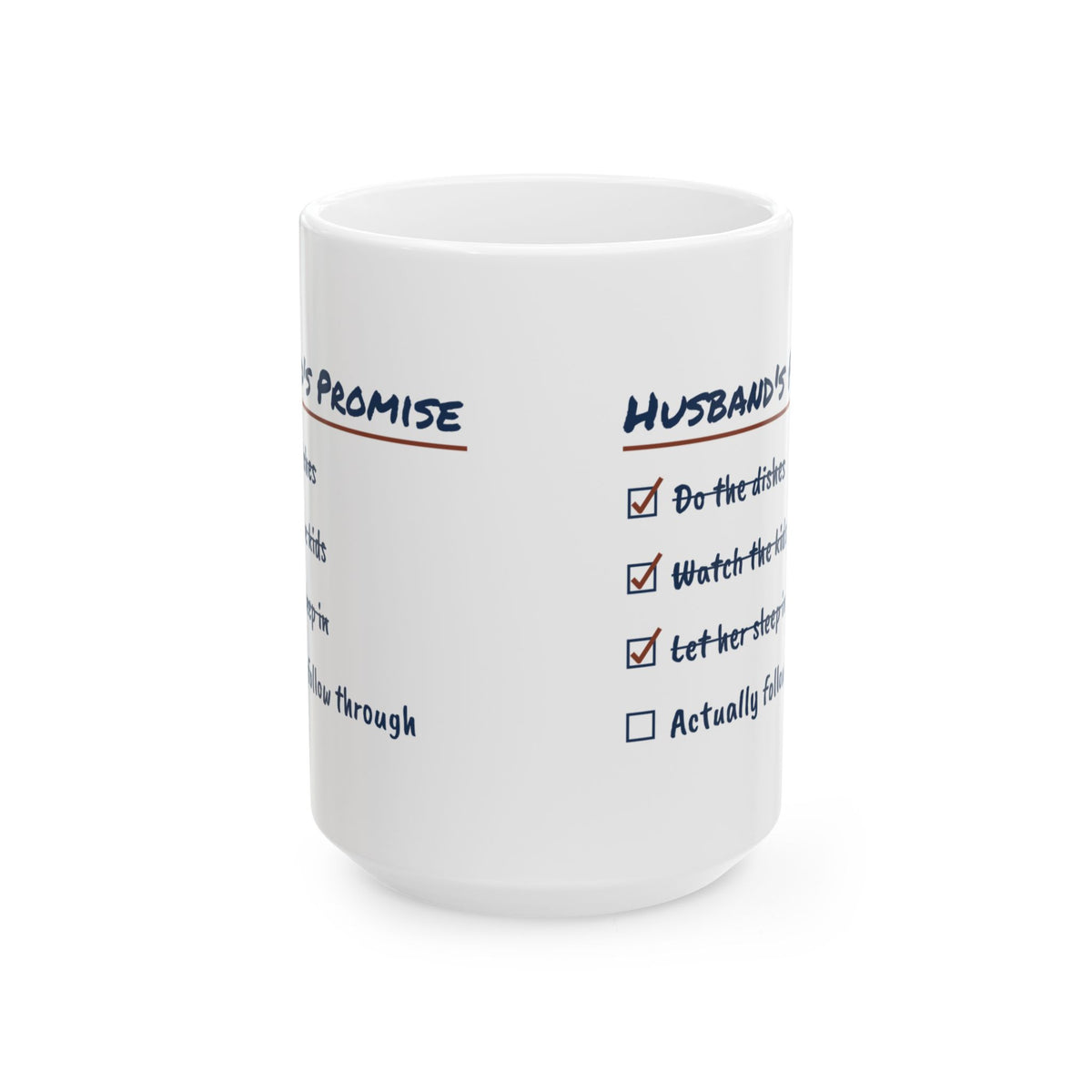 Funny Wife Coffee Mug Husbands Promise Checklist For Wife