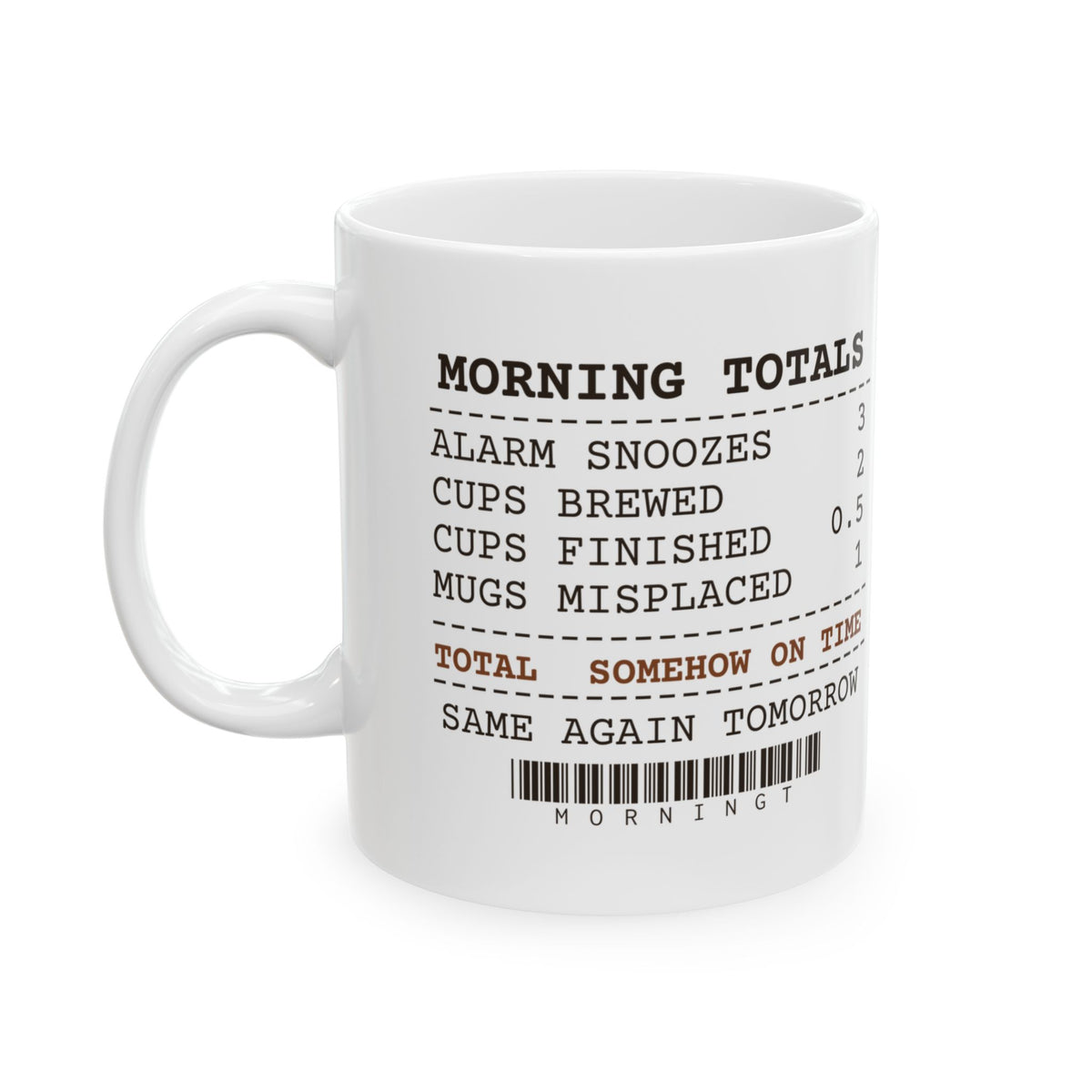 Funny Coffee Mug Morning Totals Receipt Cups Brewed Two Finished Half
