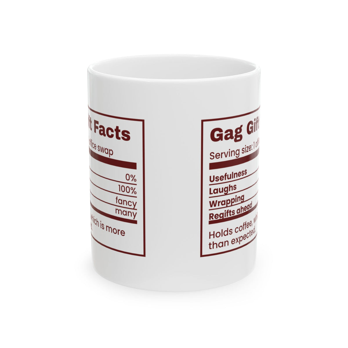 Funny White Elephant Coffee Mug Gag Gift Facts Nutrition Label