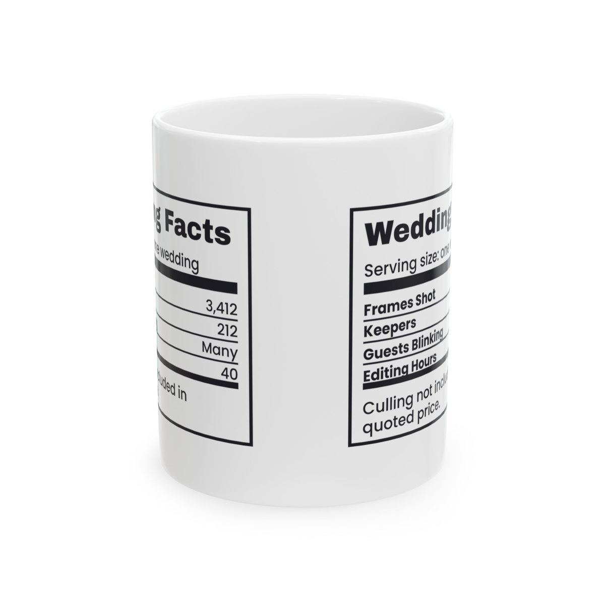 Funny Photography Coffee Mug Wedding Facts 3412 Shots 212 Keepers