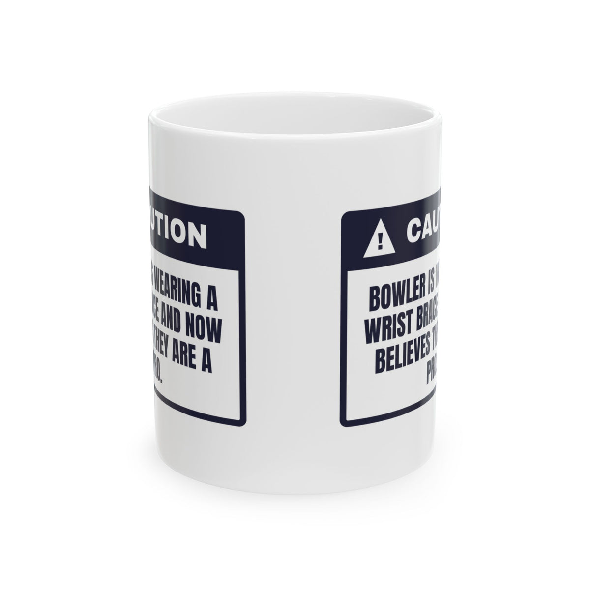 Funny Bowling Coffee Mug Wrist Brace On Now A Pro Warning Label