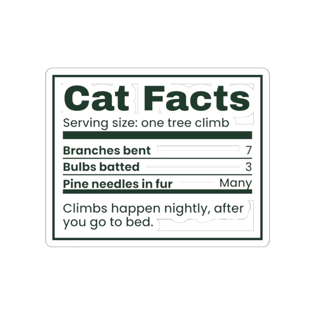 Funny Christmas Tree Cat Sticker Cat Nutrition Facts Label