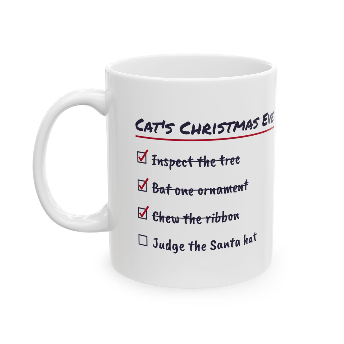 Funny Christmas Cat Coffee Mug Cat's Christmas Eve Checklist